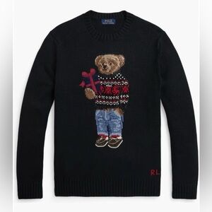 Polo Ralph Lauren Black Sweater with Holiday Bear Holding Gift